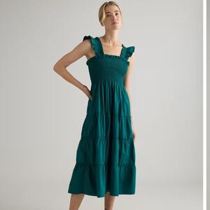 Quince Organic Cotton Poplin Smocked Midi Dress in Garden Green (XS)